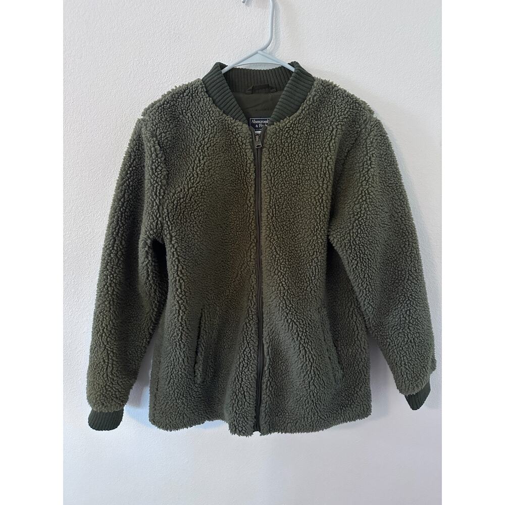 Abercrombie & Fitch womens size small Green Lined Zippered Sherpa Jacket fleece
